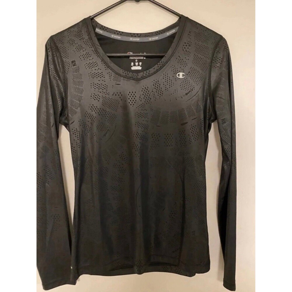 Champion Women’s Black T Shirt  Small Fast Dry Power Train Vapor Long Sleeve